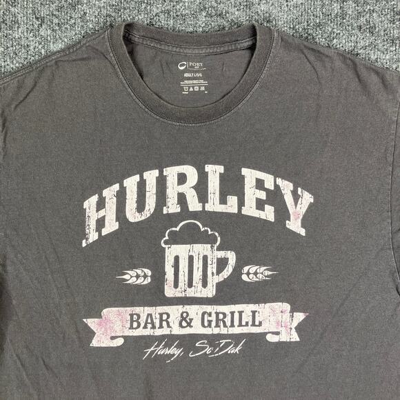 Port & Company T-Shirt Mens Size L Gray Hurley Bar Grill Beer Graphic Crewneck - Picture 1 of 8